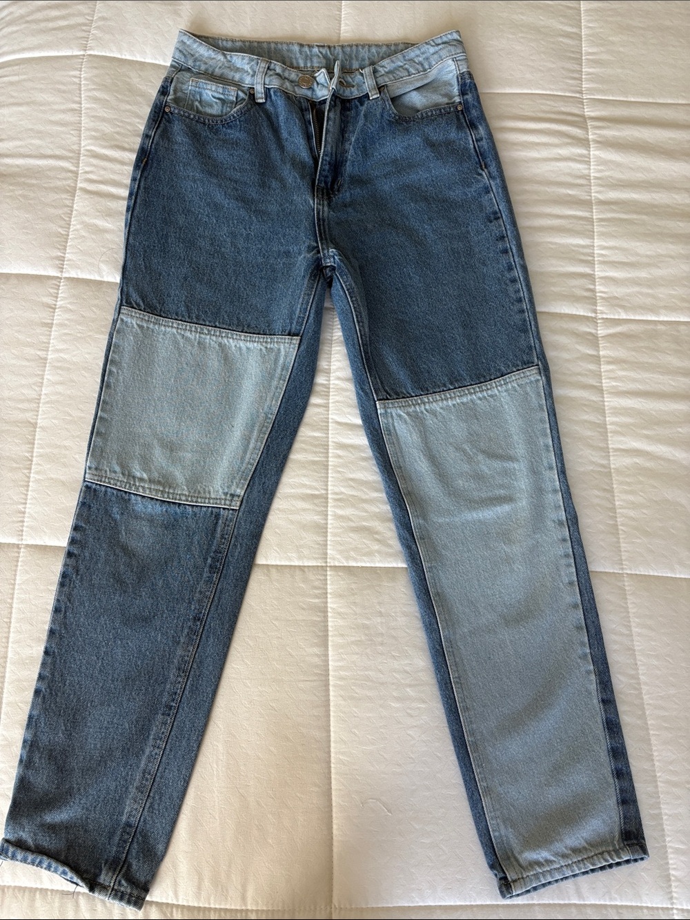 refuge Two-Tone Blue Patchwork Straight Leg Jeans